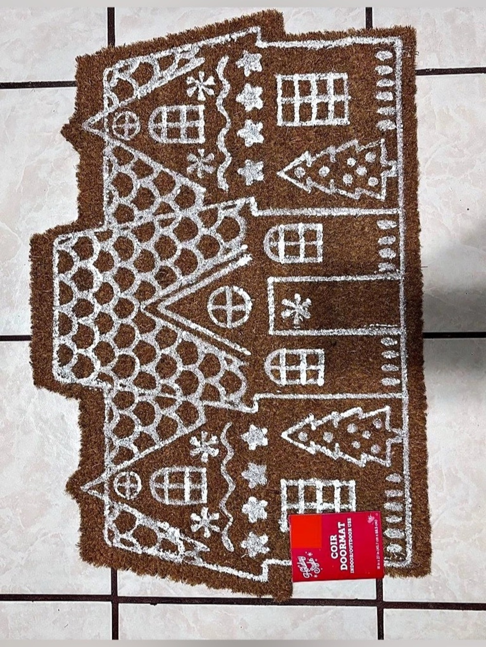 Gingerbread House Door Mat Brown & White